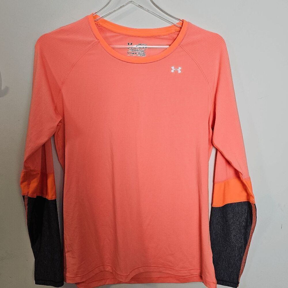 Under Armour Heatgear Fitted Long Sleeve Activewear Top Women's Orange/Black Siz
